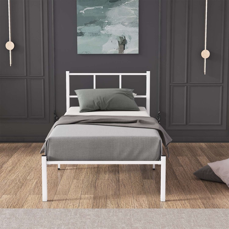 Metallinen yhden hengen sänky ROVAN 90 x 200 cm, valkoinen, kantavuus 120 kg