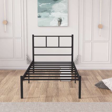 Metallinen yhden hengen sänky ROVAN 90x200 cm, musta, kantavuus 120 kg