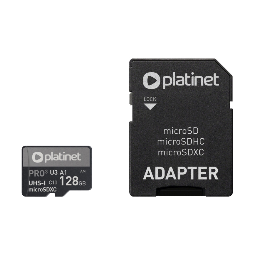 MicroSDXC 128GB U3 Pro A1 90MB/s + SD adapteri