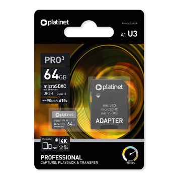 MicroSDXC 64GB U3 Pro A1 90MB/s + SD adapteri