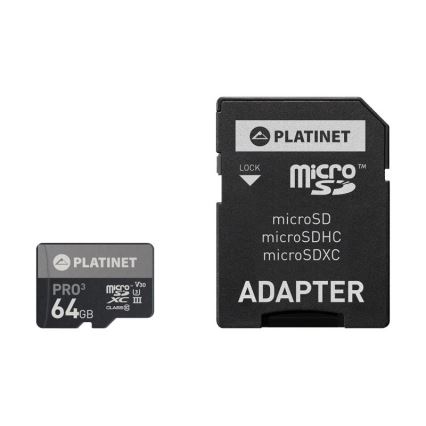 MicroSDXC 64GB U3 Pro A1 90MB/s + SD adapteri