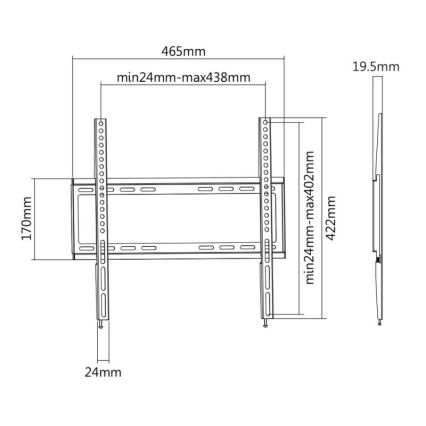 MK FLORIA MKF-20DF447 - Kiinteä seinäteline 65 TV:lle, musta