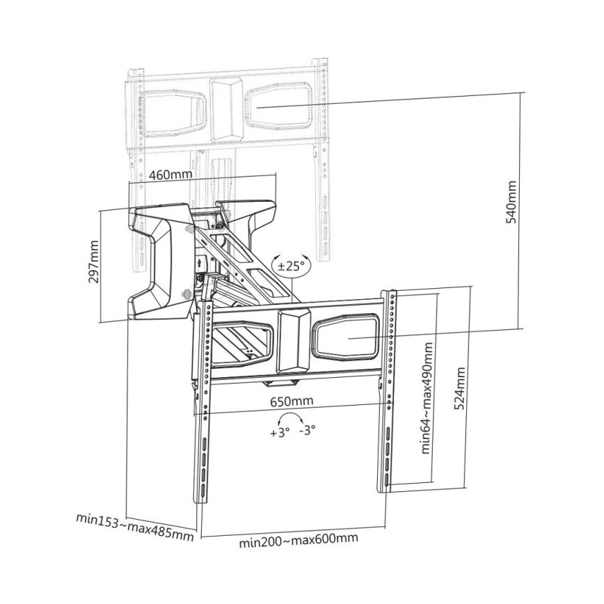 MK FLORIA MKF-21DM647 - Nivelöity seinäteline televisiolle 70 musta + kaukosäädin