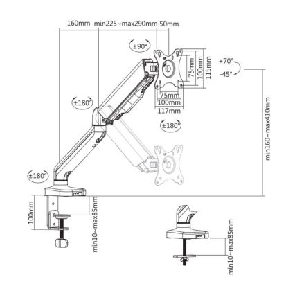 MK FLORIA MKF-21DP113S2 - Säädettävä 32 näytönpidike, musta