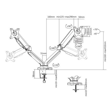 MK FLORIA MKF-21DP113S2 - Säädettävä teline kahdelle 32 näytölle, musta