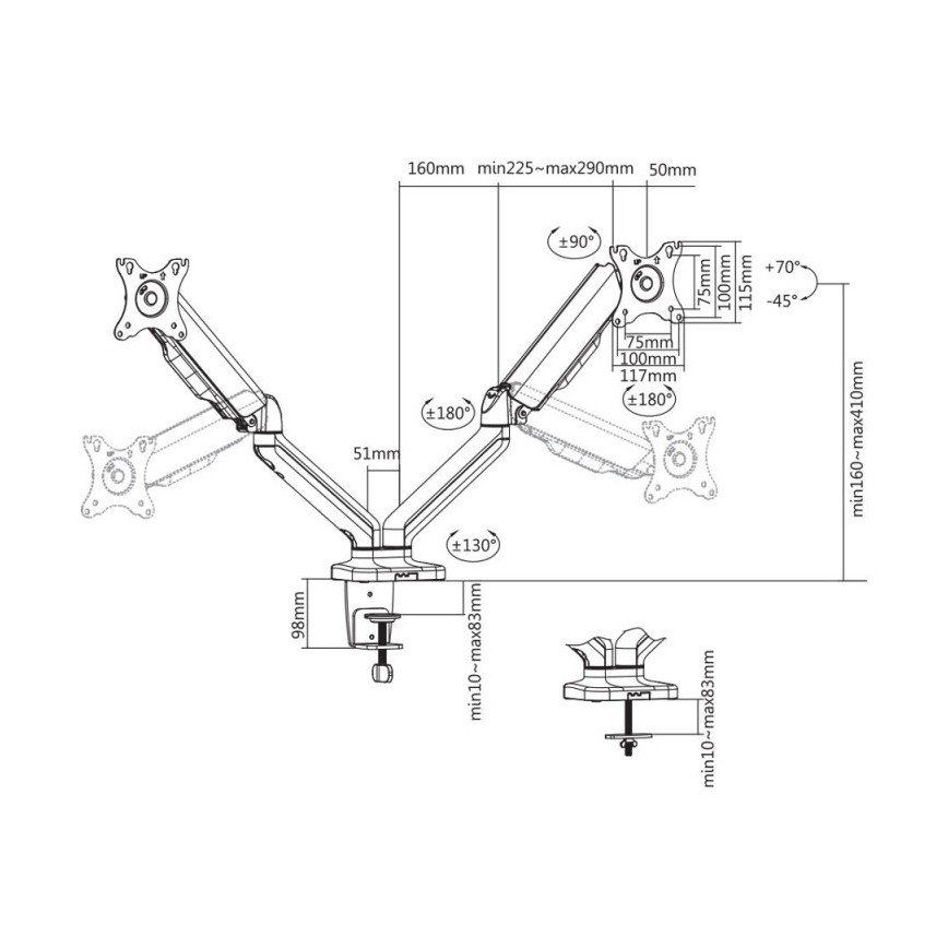 MK FLORIA MKF-21DP113S2 - Säädettävä teline kahdelle 32 näytölle, musta