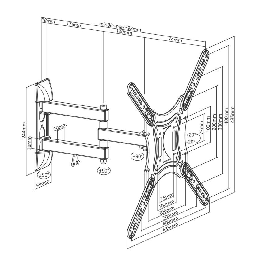 MK FLORIA MKF-23DP444 - TV-seinäteline nivelellä 65 musta