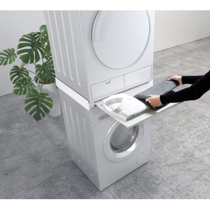 MK FLORIA MKF-23MZ601 - Pesukoneen ja kuivausrummun pinoamissarja ulosvedettävällä kaapilla 60 cm valkoinen