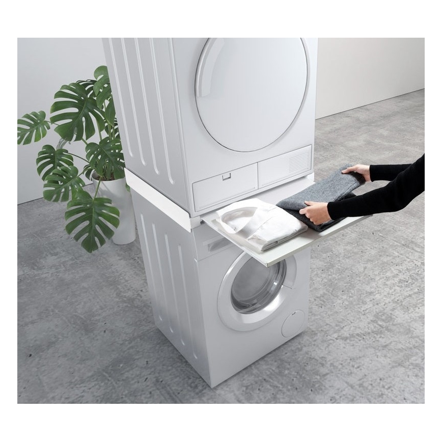 MK FLORIA MKF-23MZ601 - Pesukoneen ja kuivausrummun pinoamissarja ulosvedettävällä kaapilla 60 cm valkoinen