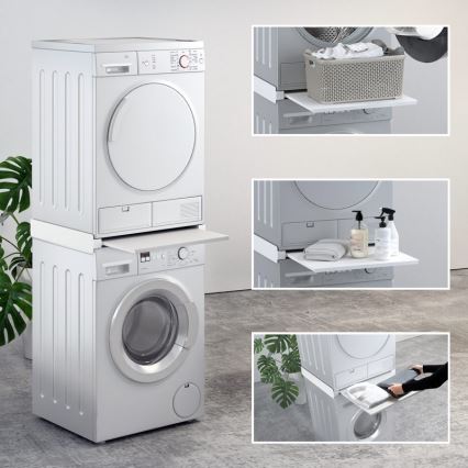 MK FLORIA MKF-23MZ601 - Pesukoneen ja kuivausrummun pinoamissarja ulosvedettävällä kaapilla 60 cm valkoinen