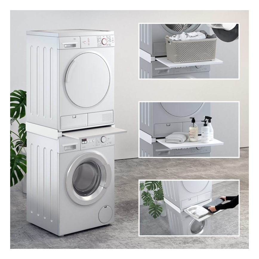 MK FLORIA MKF-23MZ601 - Pesukoneen ja kuivausrummun pinoamissarja ulosvedettävällä kaapilla 60 cm valkoinen