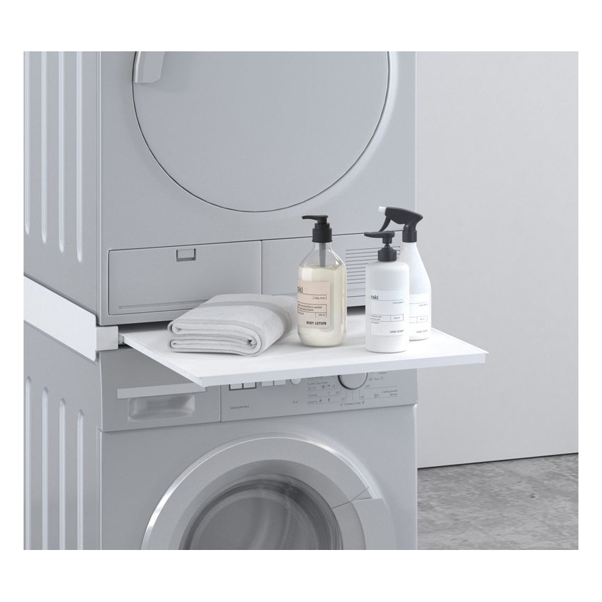 MK FLORIA MKF-23MZ601 - Pesukoneen ja kuivausrummun pinoamissarja ulosvedettävällä kaapilla 60 cm valkoinen