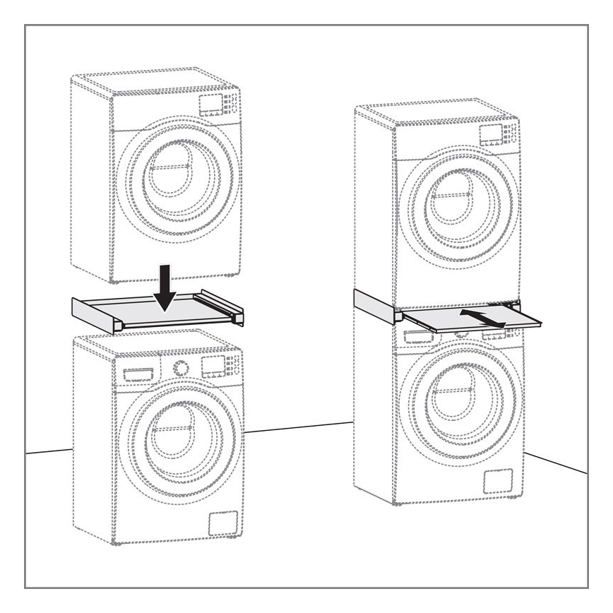 MK FLORIA MKF-23MZ601 - Pesukoneen ja kuivausrummun pinoamissarja ulosvedettävällä kaapilla 60 cm valkoinen
