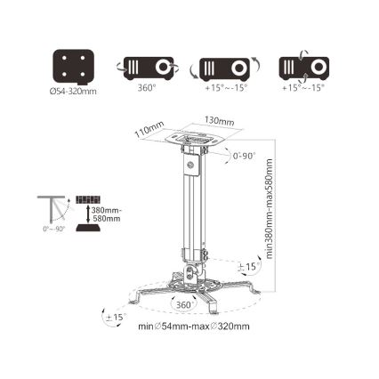 MK FLORIA Superior SUPSTV013 - Kattoon asennettava projektoriteline, musta