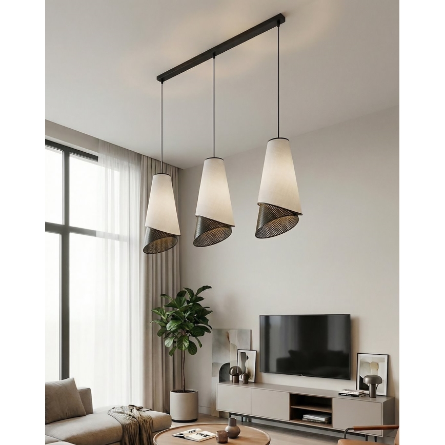 MODA-riippuvalaisin vaijerilla 3xE27/15W/230V harmaa/musta