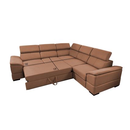 Monikäyttöinen kulmasohva, avattava vuoteeksi ja säilytystilalla GRANADA ruskea