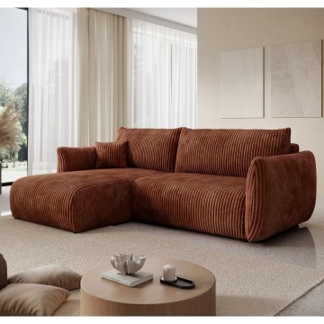 Monikäyttöinen avattava L-mallinen kulmasohva säilytystilalla FRIDA ruskea