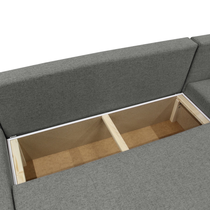 Monikäyttöinen U-muotoinen vuoteeksi avattava kulmasohva säilytystilalla ALMEIDA antrasiitti