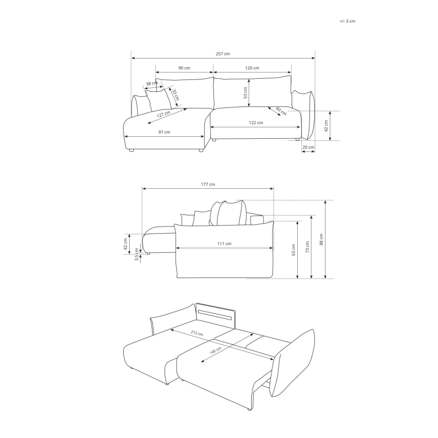 Monikäyttöinen avattava L-mallinen kulmasohva säilytystilalla FRIDA ruskea