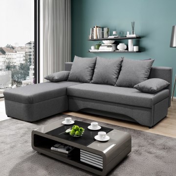 Monikäyttöinen L-mallinen kulmasohva vuodemekanismilla ja säilytystilalla ALMEIDA, harmaa
