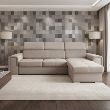 Monikäyttöinen L-muotoinen kulmavuodesohva SALVADA säilytystilalla, beige