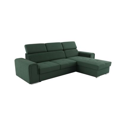 Monikäyttöinen L-muotoinen levitettävä kulmasohva säilytystilalla SALVADA, vihreä