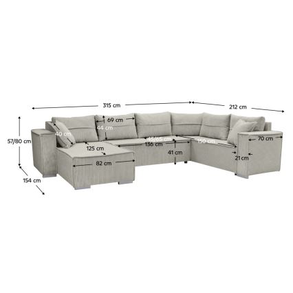 Monikäyttöinen U-muotoinen avattava kulmasohva LONDON, beige