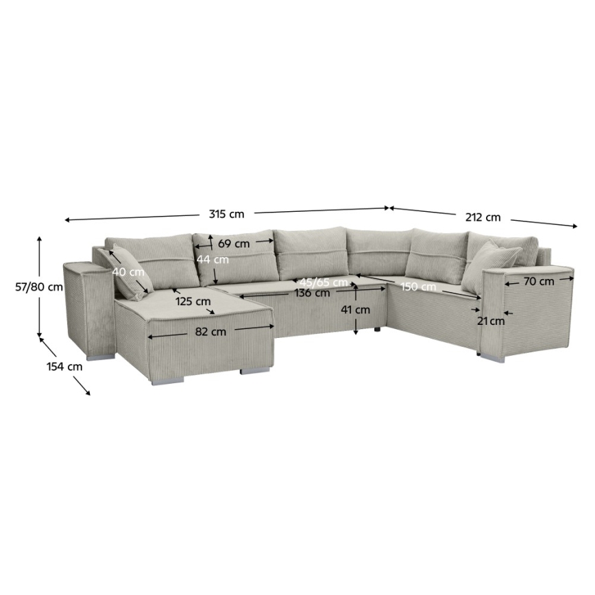 Monikäyttöinen U-muotoinen avattava kulmasohva LONDON, beige