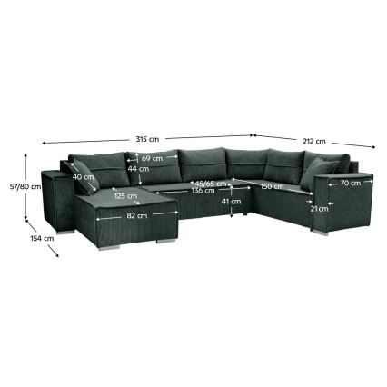 Monikäyttöinen U-muotoinen avattava kulmasohva LONDON, vihreä