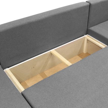 Monikäyttöinen U-muotoinen avattava kulmasohva säilytystilalla SEYA, harmaa