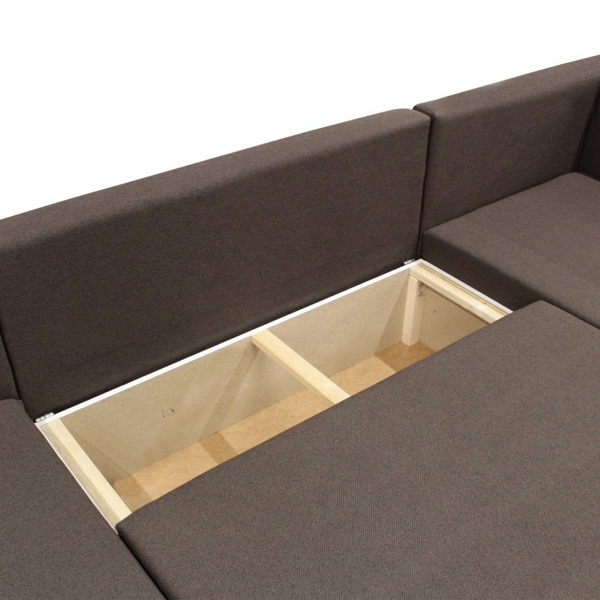 Monikäyttöinen U-muotoinen avattava kulmasohva säilytystilalla SEYA ruskea