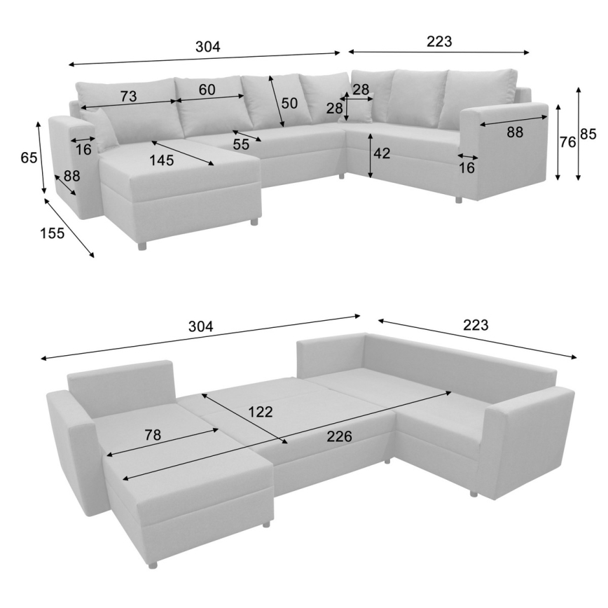 Monikäyttöinen U-muotoinen avattava kulmasohva säilytystilalla SEYA ruskea