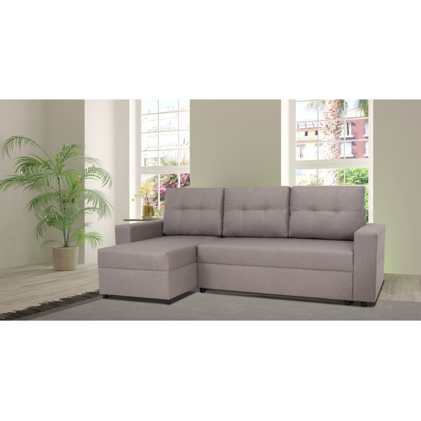 Monikäyttöinen kulmasohva, jossa nukkumistoiminto ja säilytystila SEVILLA harmaa
