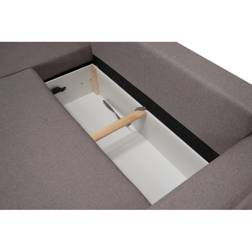 Monikäyttöinen kulmasohva, jossa nukkumistoiminto ja säilytystila SEVILLA harmaa