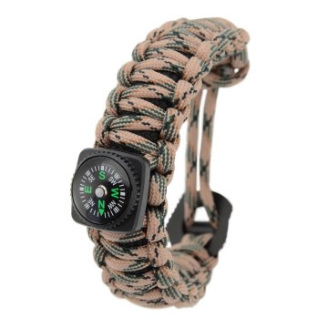 Monitoiminen rannekoru kompassilla ja piikivillä ja teräksellä beige