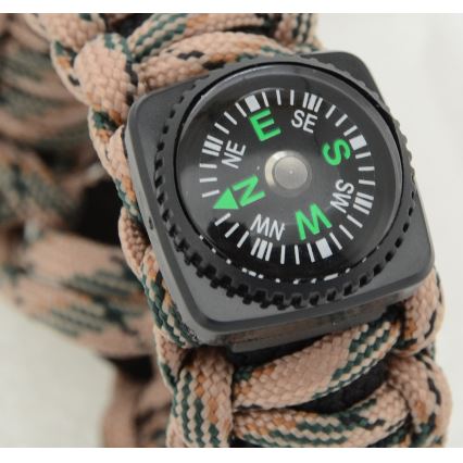 Monitoiminen rannekoru kompassilla ja piikivillä ja teräksellä beige