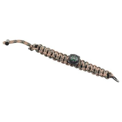 Monitoiminen rannekoru kompassilla ja piikivillä ja teräksellä beige