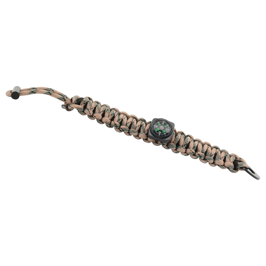 Monitoiminen rannekoru kompassilla ja piikivillä ja teräksellä beige