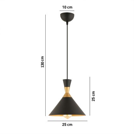 MONZA-riippuvalaisin johdolla 1xE27/40W/230V, halkaisija 25 cm, musta/kulta