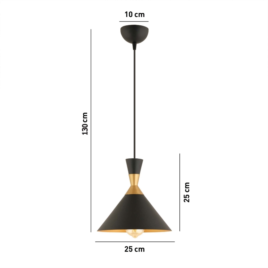MONZA-riippuvalaisin johdolla 1xE27/40W/230V, halkaisija 25 cm, musta/kulta