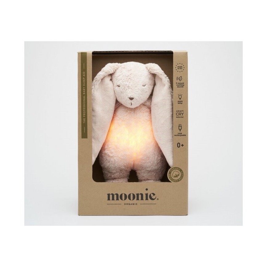 Moonie - Snuggle buddy melodialla ja valolla 2.0 pupu organic ruusu