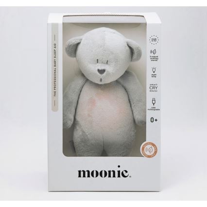 Moonie - Snuggle buddy melodialla ja valolla pieni karhu 2.0 hopea