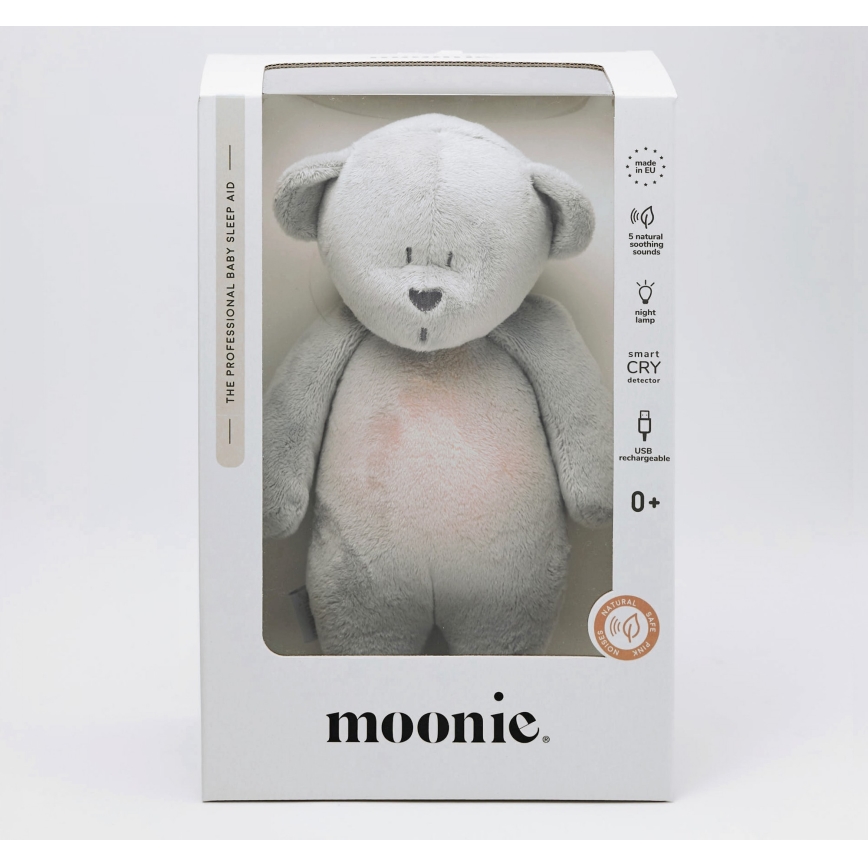 Moonie - Snuggle buddy melodialla ja valolla pieni karhu 2.0 hopea