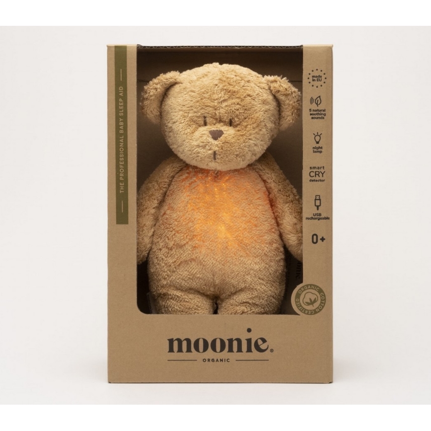Moonie - Snuggle buddy melodialla ja valolla pieni karhu 2.0 organic cappuccino