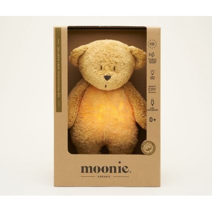 Moonie - Snuggle buddy melodialla ja valolla pieni karhu 2.0 organic hunajanauhat