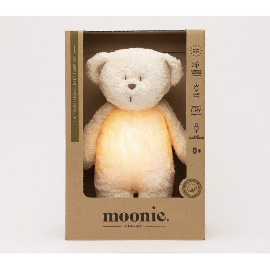 Moonie - Snuggle buddy melodialla ja valolla pieni karhu 2.0 organic polar
