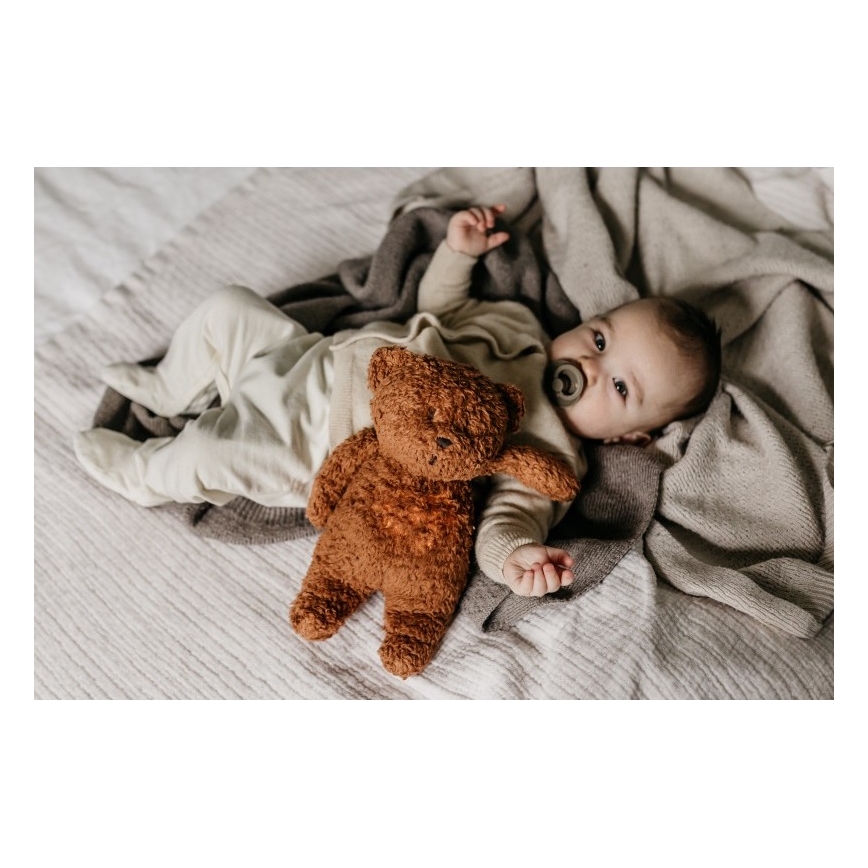 Moonie - Snuggle buddy melodialla ja valolla pieni karhu organic caramel natur