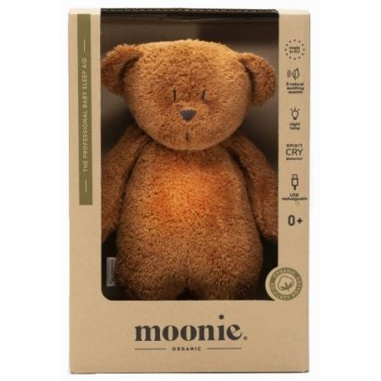 Moonie - Snuggle buddy melodialla ja valolla pieni karhu organic caramel natur