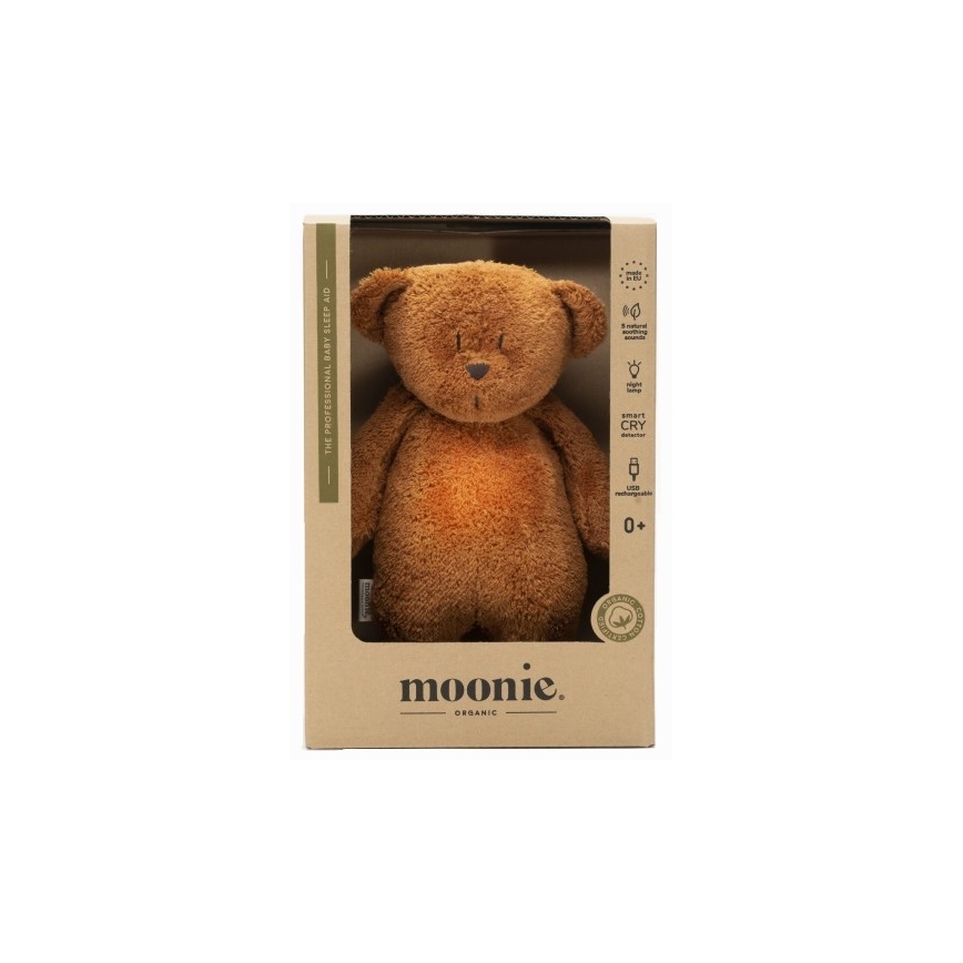 Moonie - Snuggle buddy melodialla ja valolla pieni karhu organic caramel natur
