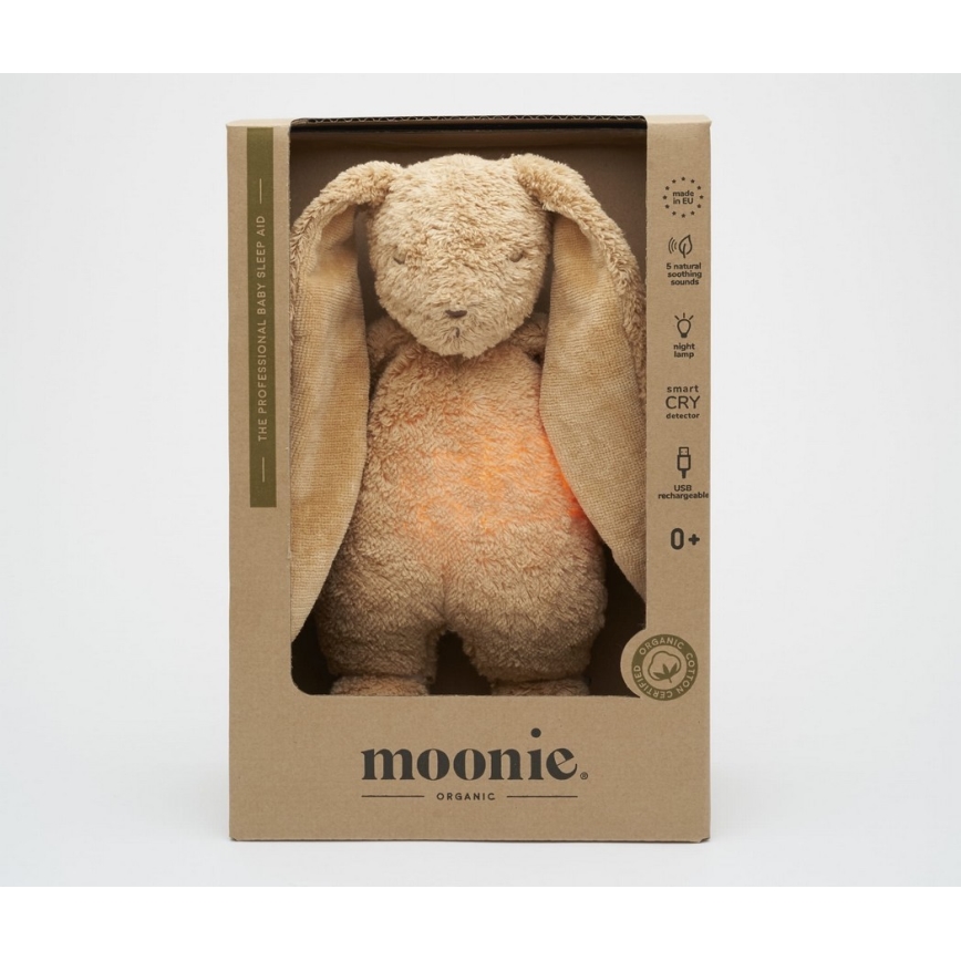 Moonie - Snuggle buddy melodialla ja valolla pupu 2.0 organic cappuccino